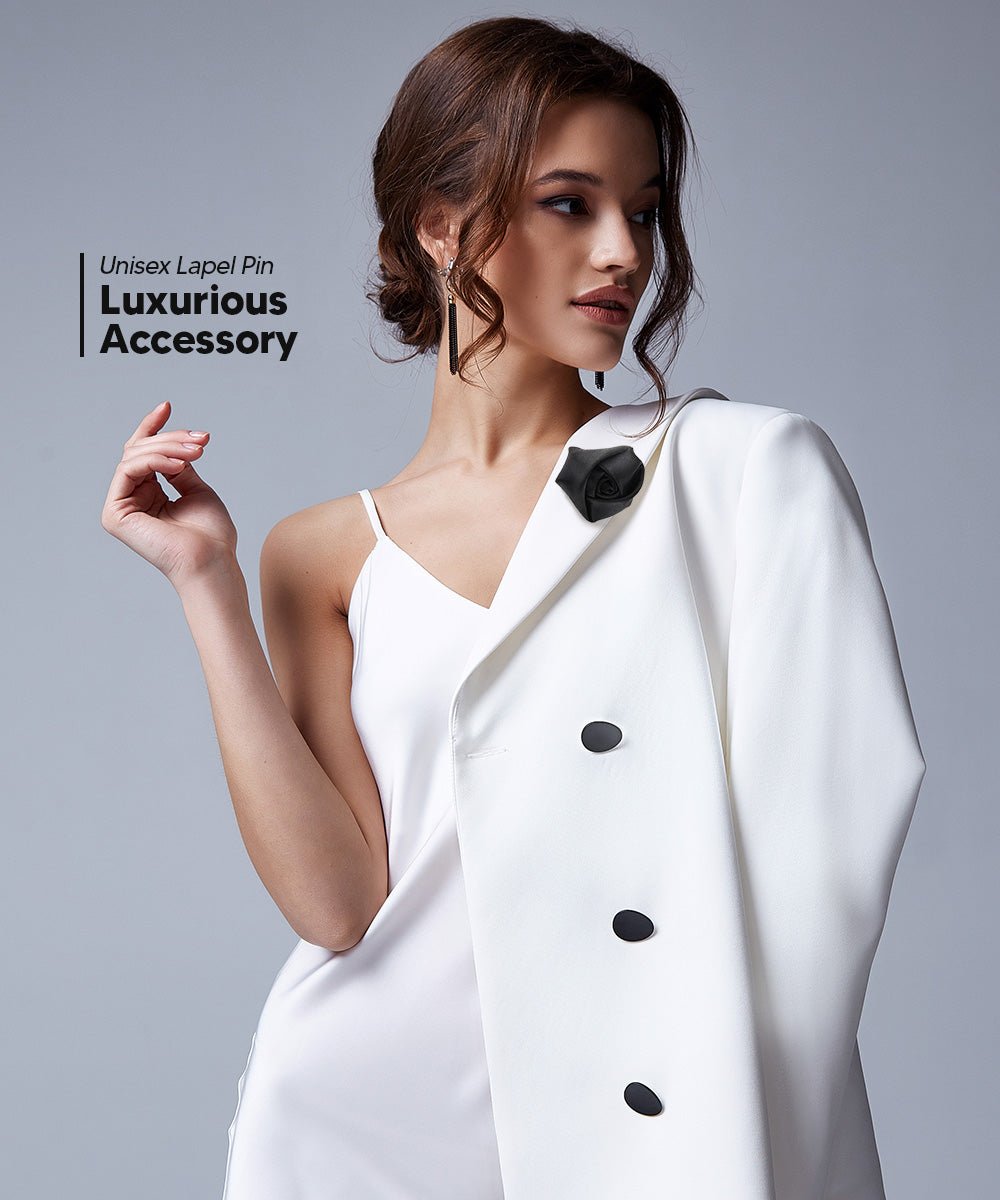 Rose Bud Flower Lapel Pin by Vittorio Vico (solidlapel - bud - black) for Independent Retail Stores by Dubal Brothers