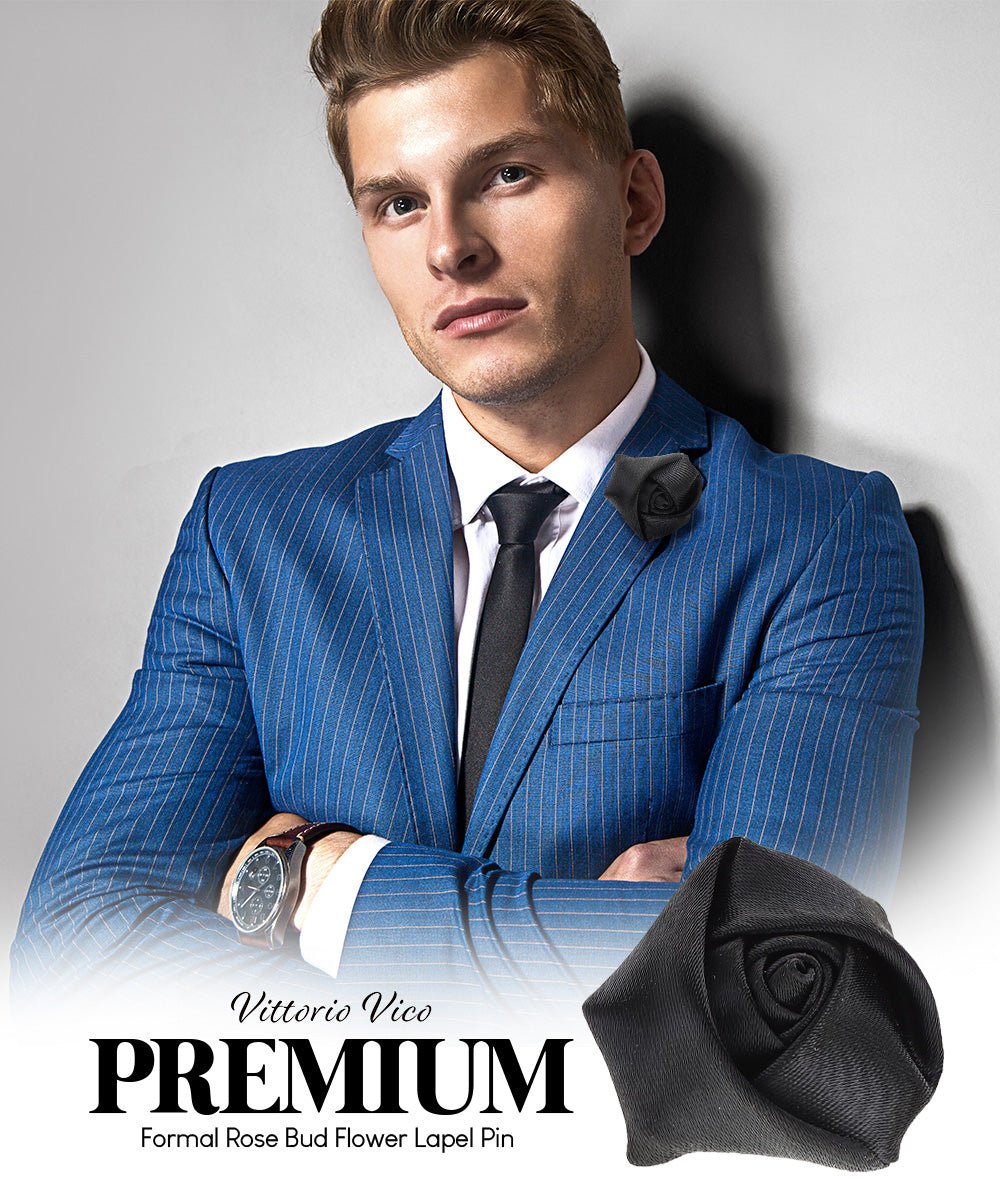 Rose Bud Flower Lapel Pin by Vittorio Vico (solidlapel - bud - black) for Independent Retail Stores by Dubal Brothers