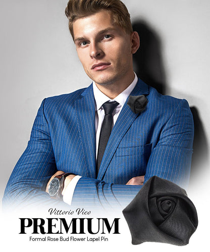 Rose Bud Flower Lapel Pin by Vittorio Vico (solidlapel - bud - black) for Independent Retail Stores by Dubal Brothers