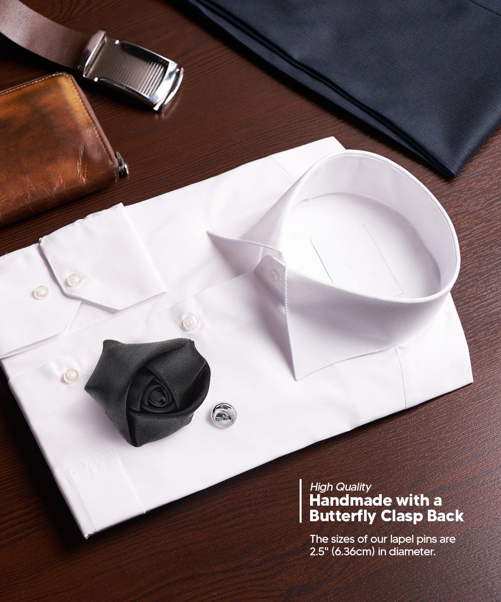 Rose Bud Flower Lapel Pin by Vittorio Vico (solidlapel - bud - black) for Independent Retail Stores by Dubal Brothers