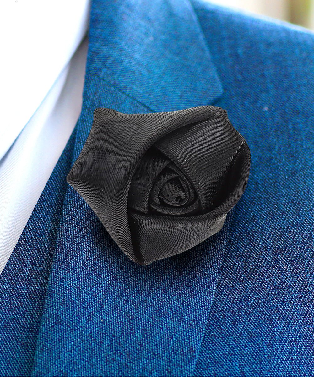Rose Bud Flower Lapel Pin by Vittorio Vico (solidlapel - bud - black) for Independent Retail Stores by Dubal Brothers