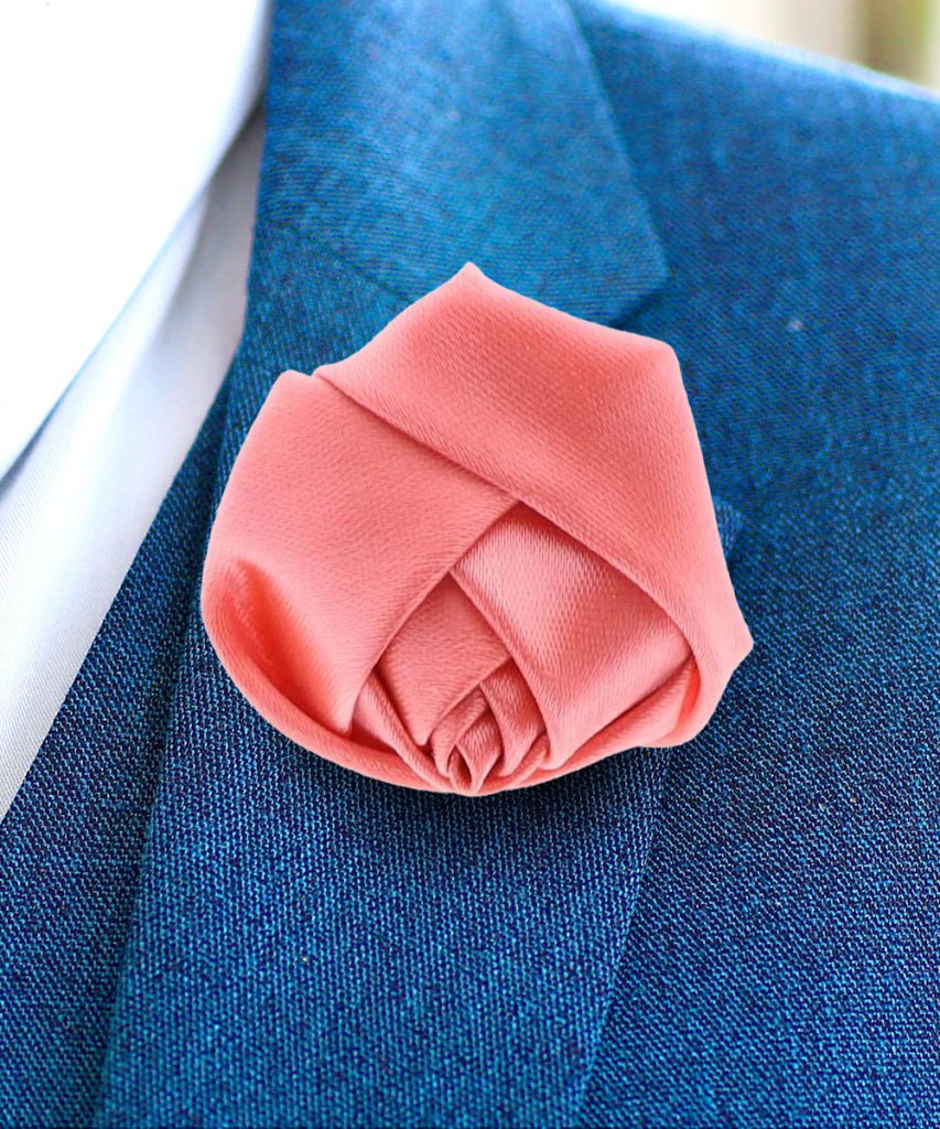 Rose Bud Flower Lapel Pin by Vittorio Vico (solidlapel - bud - coral) for Independent Retail Stores by Dubal Brothers