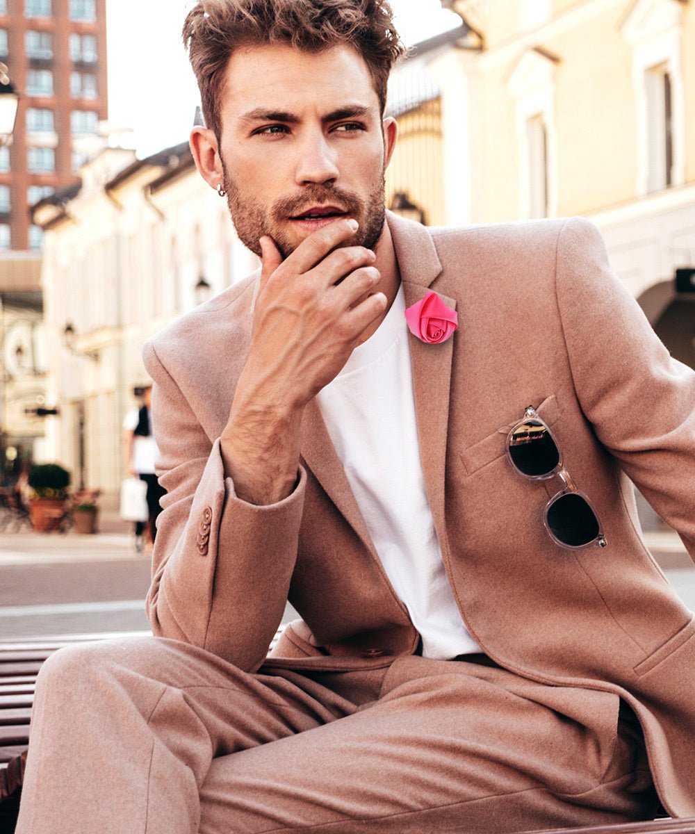 Rose Bud Flower Lapel Pin by Vittorio Vico (solidlapel - bud - hotpink) for Independent Retail Stores by Dubal Brothers