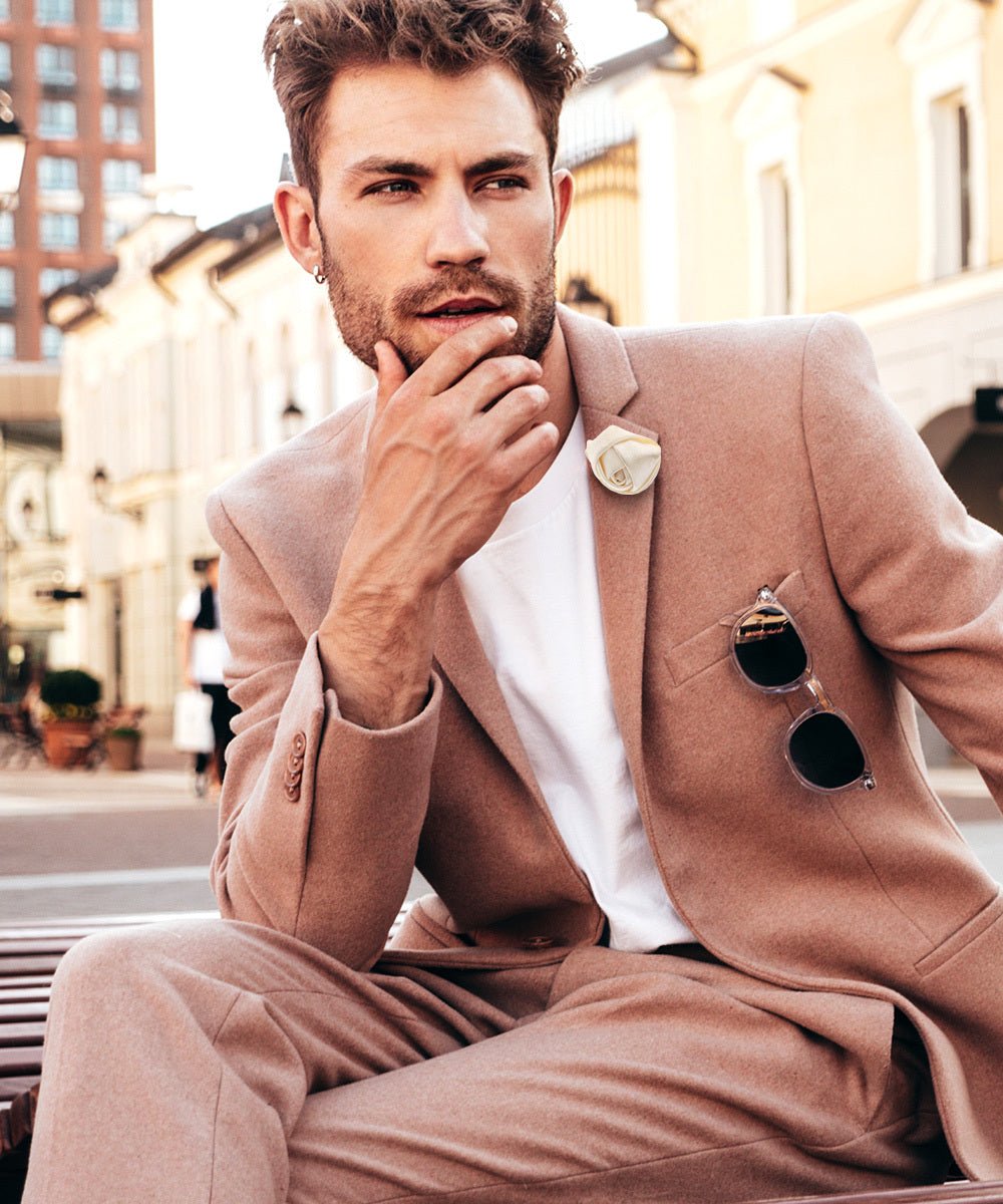 Rose Bud Flower Lapel Pin by Vittorio Vico (solidlapel - bud - ivory) for Independent Retail Stores by Dubal Brothers