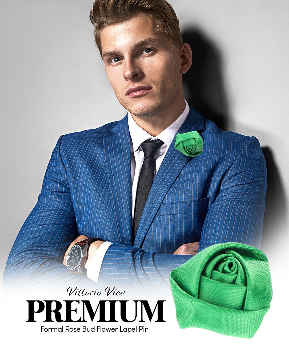 Rose Bud Flower Lapel Pin by Vittorio Vico (solidlapel - bud - kelly) for Independent Retail Stores by Dubal Brothers