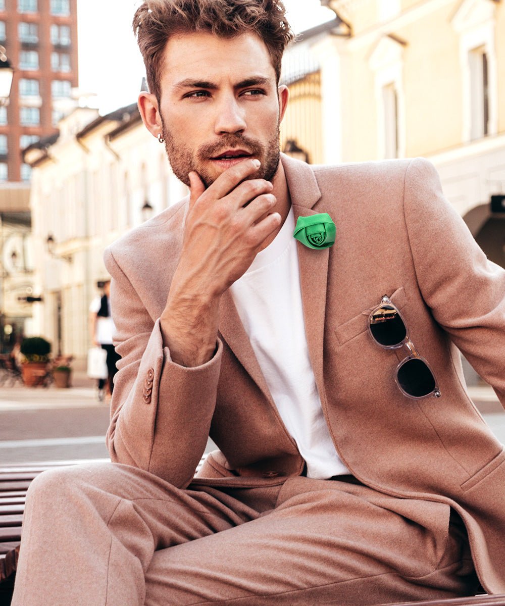 Rose Bud Flower Lapel Pin by Vittorio Vico (solidlapel - bud - kelly) for Independent Retail Stores by Dubal Brothers