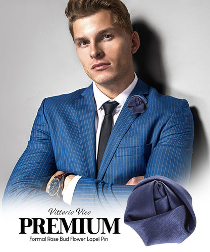 Rose Bud Flower Lapel Pin by Vittorio Vico (solidlapel - bud - navy) for Independent Retail Stores by Dubal Brothers
