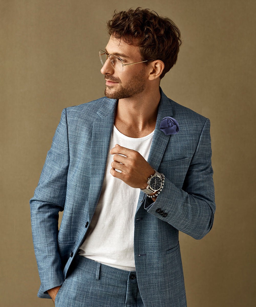 Rose Bud Flower Lapel Pin by Vittorio Vico (solidlapel - bud - navy) for Independent Retail Stores by Dubal Brothers