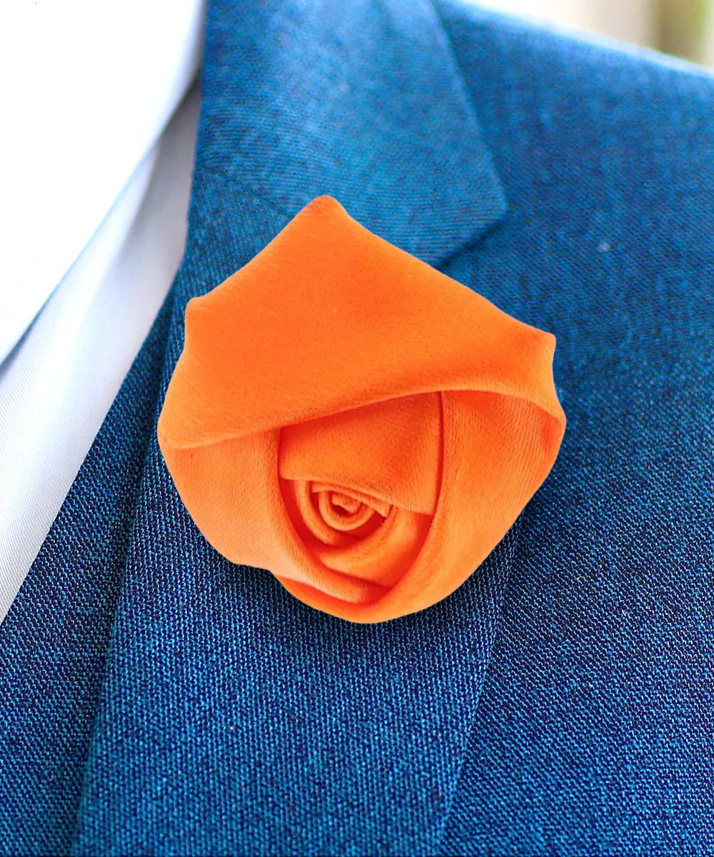 Rose Bud Flower Lapel Pin by Vittorio Vico (solidlapel - bud - orange) for Independent Retail Stores by Dubal Brothers