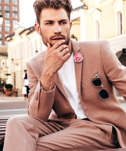 Rose Bud Flower Lapel Pin by Vittorio Vico (solidlapel - bud - pink) for Independent Retail Stores by Dubal Brothers