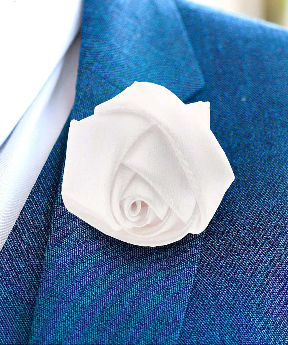 Rose Bud Flower Lapel Pin by Vittorio Vico (solidlapel - bud - white) for Independent Retail Stores by Dubal Brothers