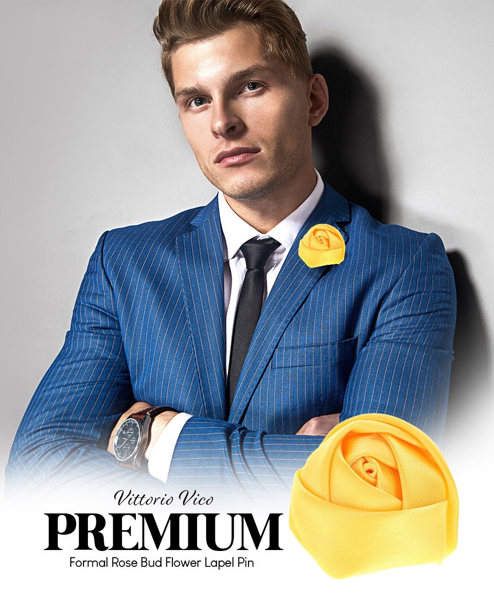Rose Bud Flower Lapel Pin by Vittorio Vico (solidlapel - bud - yellow) for Independent Retail Stores by Dubal Brothers