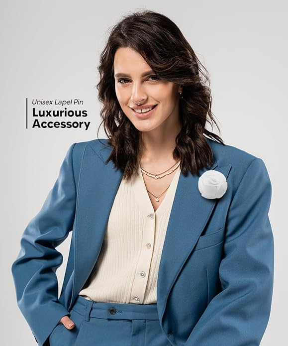 Rose Flower Lapel Pin by Vittorio Vico (45 - rose - white) for Independent Retail Stores by Dubal Brothers