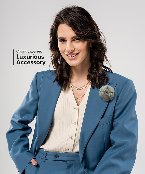 Rose Flower Lapel Pin by Vittorio Vico (47 - rose - gray) for Independent Retail Stores by Dubal Brothers