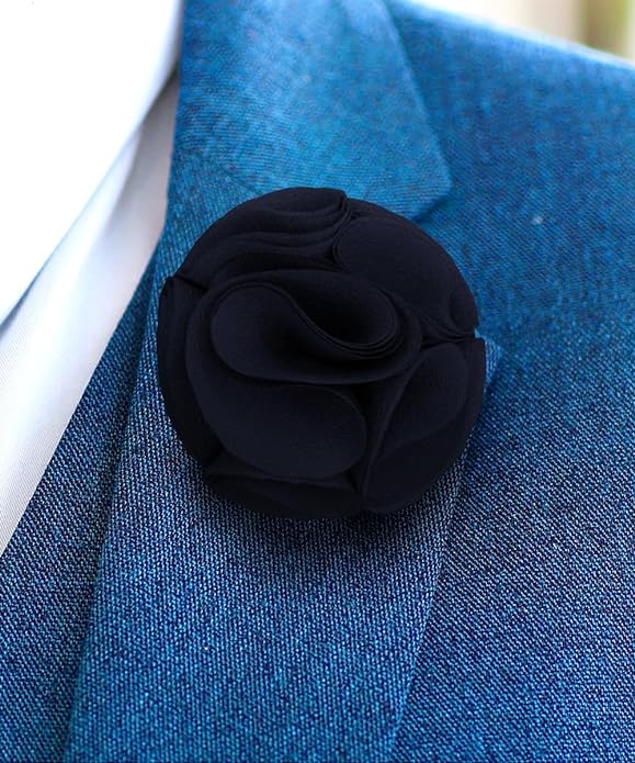 Rose Flower Lapel Pin by Vittorio Vico (52 - rose - navy) for Independent Retail Stores by Dubal Brothers