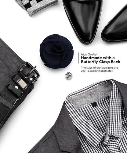 Rose Flower Lapel Pin by Vittorio Vico (52 - rose - navy) for Independent Retail Stores by Dubal Brothers