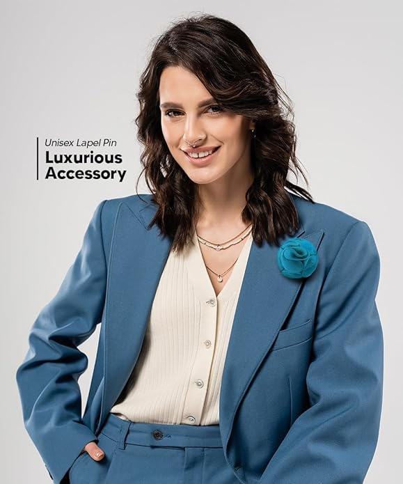 Rose Flower Lapel Pin by Vittorio Vico (77 - rose - turquoise) for Independent Retail Stores by Dubal Brothers