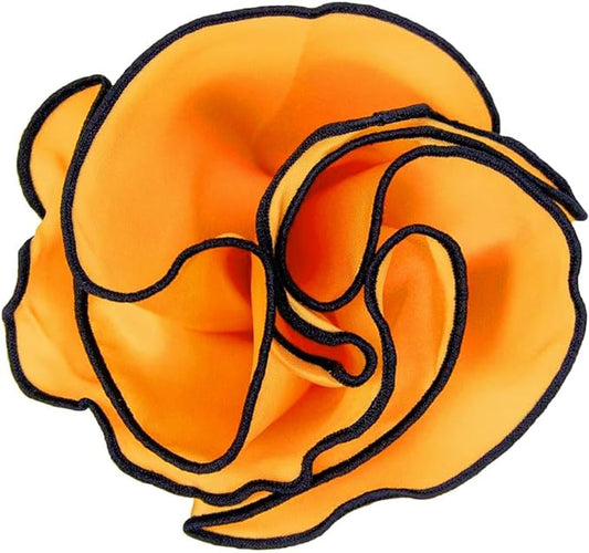 Round Pocket Square with Embroidered Piping by Vittorio Farina (PS - ROUND_047_AMBER_BLACK) for Independent Retail Stores by Dubal Brothers
