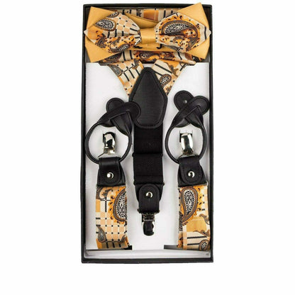 विटोरियो फ़रीना उपहार बॉक्स (पैस्ले सस्पेंडर, बो टाई और पॉकेट स्क्वायर सेट)