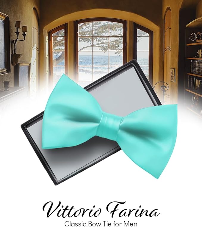 Solid Bow Tie in a Box by Vittorio Farina (basic - bow - tie - aqua) for Independent Retail Stores by Dubal Brothers