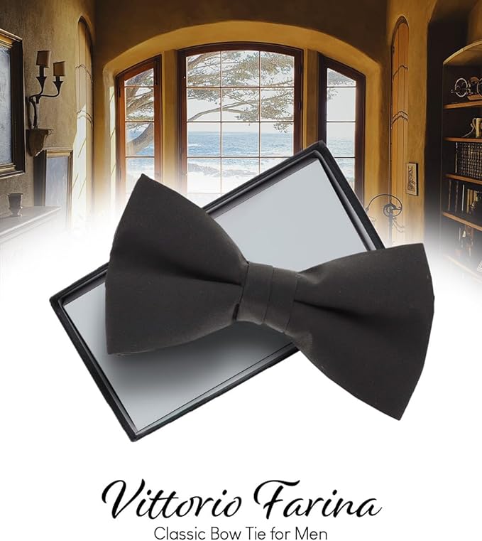 Solid Bow Tie in a Box by Vittorio Farina (basic - bow - tie - black) for Independent Retail Stores by Dubal Brothers