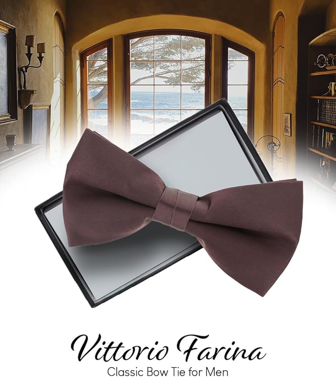 Solid Bow Tie in a Box by Vittorio Farina (basic - bow - tie - brown) for Independent Retail Stores by Dubal Brothers
