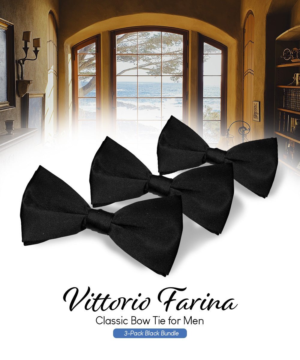 Solid Bow Tie in a Box (Multipacks) by Vittorio Farina - Black - Wholesale Bow Tie & Pocket Square by Dubal Brothers