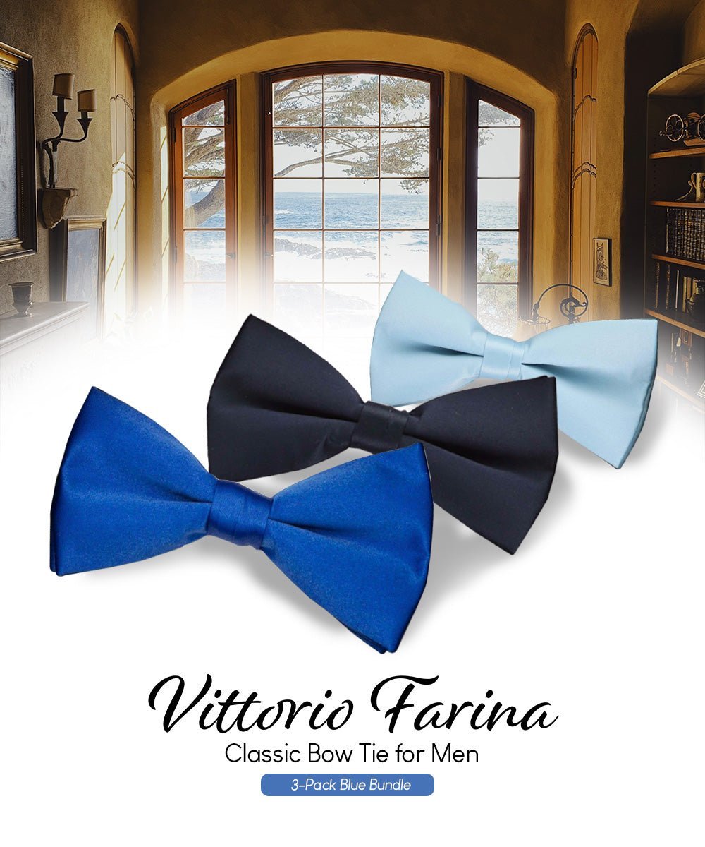 Solid Bow Tie in a Box (Multipacks) by Vittorio Farina - Royal Blue/Navy Blue/Sky Blue - Wholesale Bow Tie & Pocket Square by Dubal Brothers