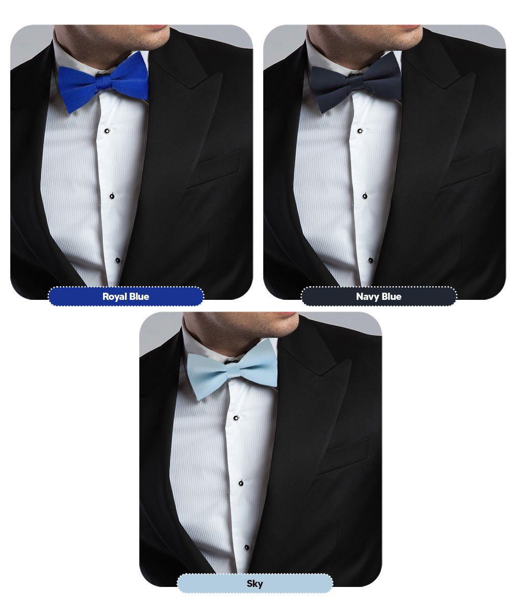 Solid Bow Tie in a Box (Multipacks) by Vittorio Farina - Royal Blue/Navy Blue/Sky Blue - Wholesale Bow Tie & Pocket Square by Dubal Brothers