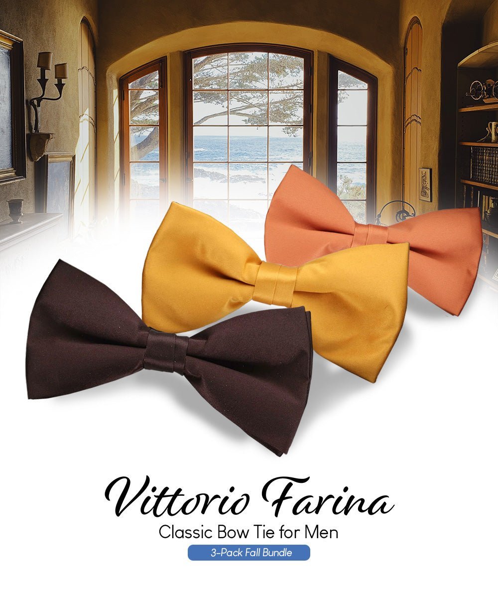 Solid Bow Tie in a Box (Multipacks) by Vittorio Farina - Brown/Mustard/Burnt Orange - Wholesale Bow Tie & Pocket Square by Dubal Brothers