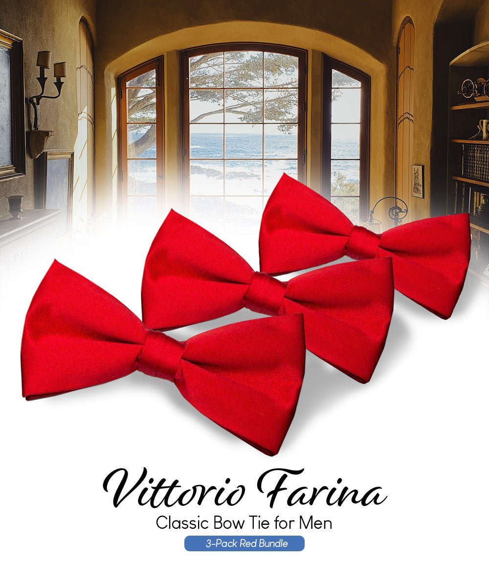 Solid Bow Tie in a Box (Multipacks) by Vittorio Farina - Red - Wholesale Bow Tie & Pocket Square by Dubal Brothers