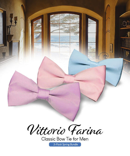 Solid Bow Tie in a Box (Multipacks) by Vittorio Farina - Sky Blue/Pink/Lavender - Wholesale Bow Tie & Pocket Square by Dubal Brothers