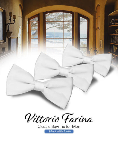 Solid Bow Tie in a Box (Multipacks) by Vittorio Farina - White - Wholesale Bow Tie & Pocket Square by Dubal Brothers