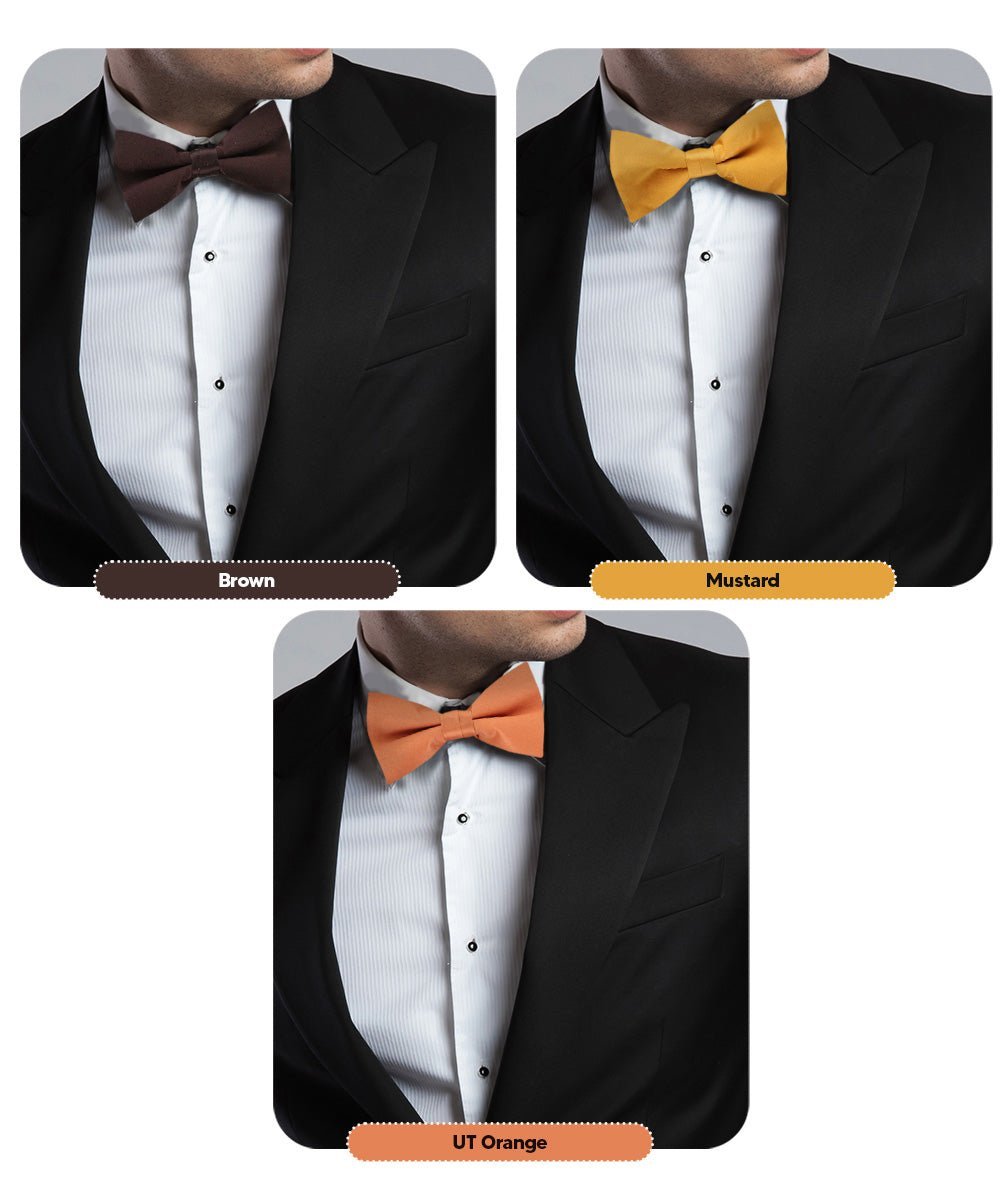 Solid Bow Tie in a Box (Multipacks) by Vittorio Farina - Brown/Mustard/Burnt Orange/Rust Red/French Blue - Wholesale Bow Tie & Pocket Square by Dubal Brothers
