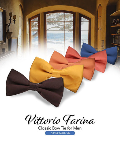 Solid Bow Tie in a Box (Multipacks) by Vittorio Farina - Brown/Mustard/Burnt Orange/Rust Red/French Blue - Wholesale Bow Tie & Pocket Square by Dubal Brothers