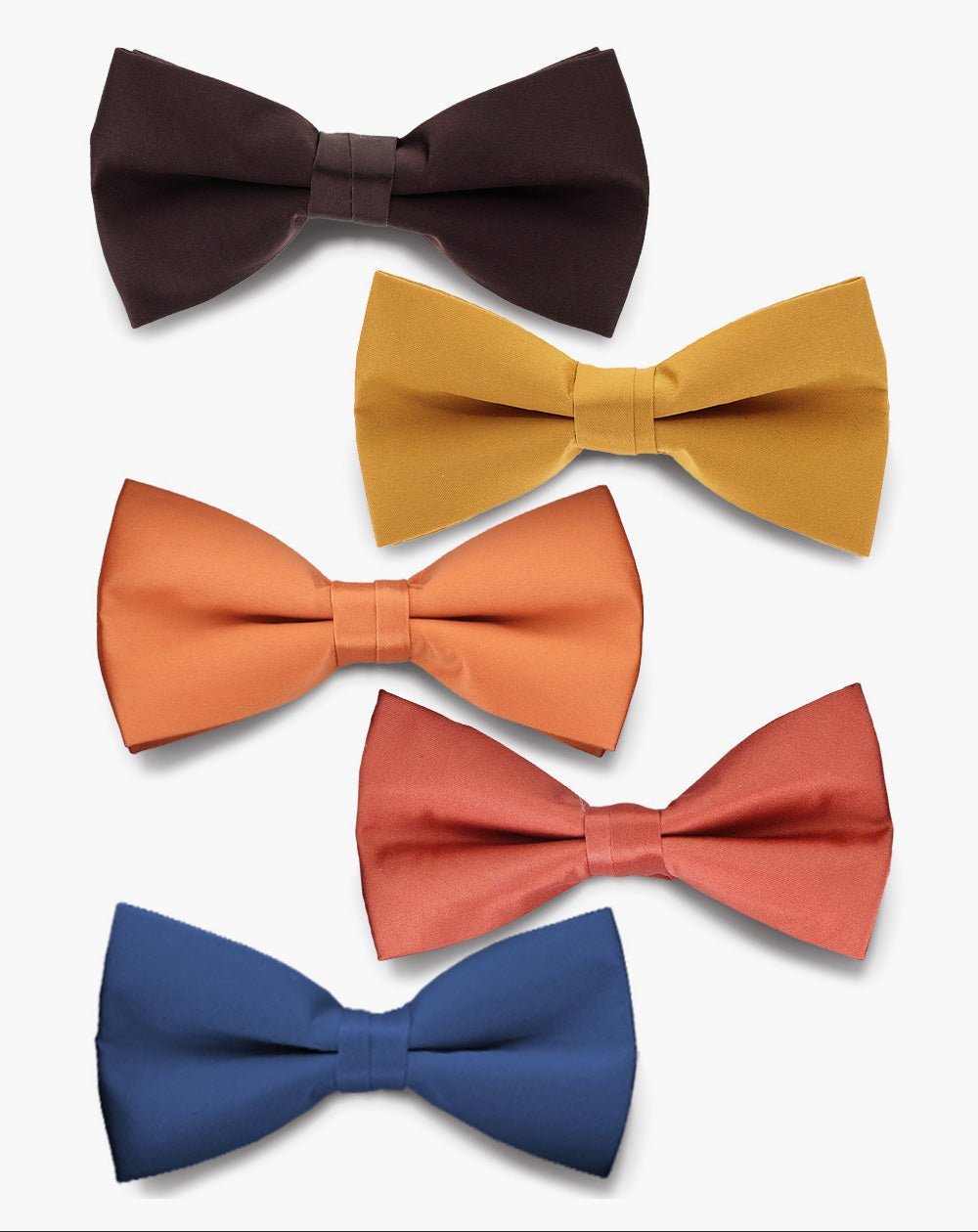 Solid Bow Tie in a Box (Multipacks) by Vittorio Farina - Brown/Mustard/Burnt Orange/Rust Red/French Blue - Wholesale Bow Tie & Pocket Square by Dubal Brothers