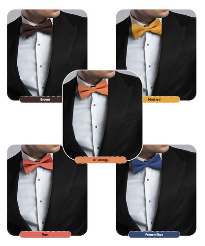 Solid Bow Tie in a Box (Multipacks) by Vittorio Farina - Brown/Mustard/Burnt Orange/Rust Red/French Blue - Wholesale Bow Tie & Pocket Square by Dubal Brothers