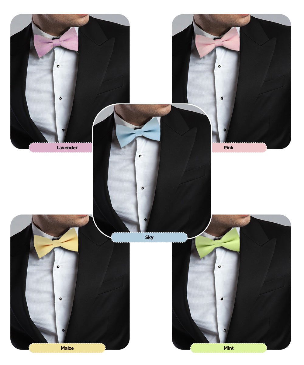 Solid Bow Tie in a Box (Multipacks) by Vittorio Farina - Sky Blue/Pink/Lavender/Maize/Mint Green - Wholesale Bow Tie & Pocket Square by Dubal Brothers