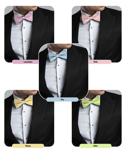 Solid Bow Tie in a Box (Multipacks) by Vittorio Farina - Sky Blue/Pink/Lavender/Maize/Mint Green - Wholesale Bow Tie & Pocket Square by Dubal Brothers