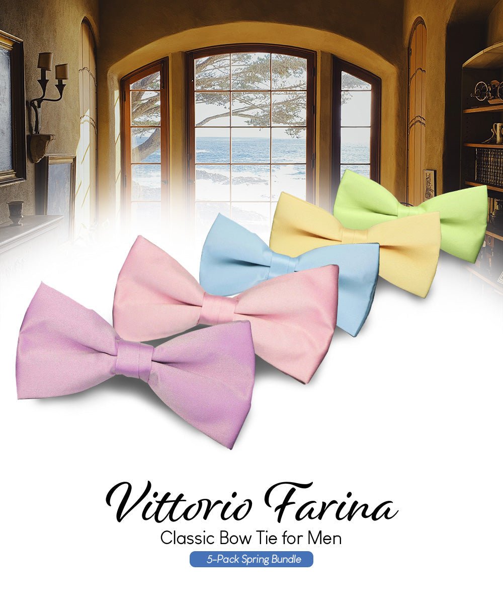 Solid Bow Tie in a Box (Multipacks) by Vittorio Farina - Sky Blue/Pink/Lavender/Maize/Mint Green - Wholesale Bow Tie & Pocket Square by Dubal Brothers