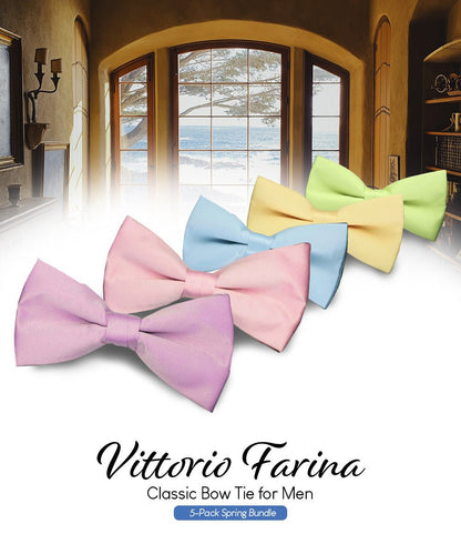 Solid Bow Tie in a Box (Multipacks) by Vittorio Farina - Sky Blue/Pink/Lavender/Maize/Mint Green - Wholesale Bow Tie & Pocket Square by Dubal Brothers