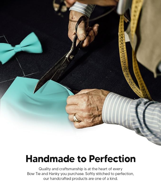 Solid Bow Tie & Pocket Square in a Box by Vittorio Farina (basic - bow - tie - hanky - aqua) for Independent Retail Stores by Dubal Brothers