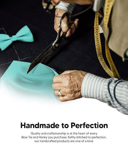 Solid Bow Tie & Pocket Square in a Box by Vittorio Farina (basic - bow - tie - hanky - aqua) for Independent Retail Stores by Dubal Brothers