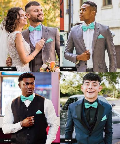 Solid Bow Tie & Pocket Square in a Box by Vittorio Farina (basic - bow - tie - hanky - aqua) for Independent Retail Stores by Dubal Brothers