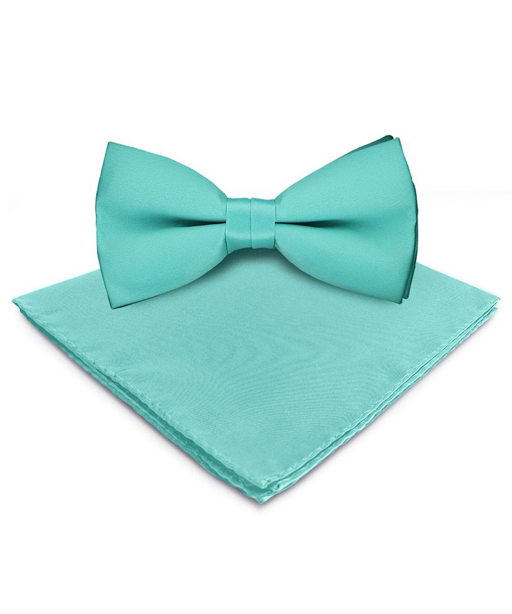Solid Bow Tie & Pocket Square in a Box by Vittorio Farina (basic - bow - tie - hanky - aqua) for Independent Retail Stores by Dubal Brothers