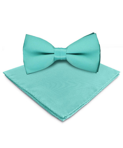 Solid Bow Tie & Pocket Square in a Box by Vittorio Farina (basic - bow - tie - hanky - aqua) for Independent Retail Stores by Dubal Brothers
