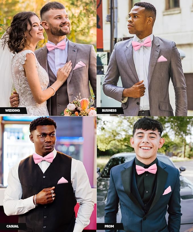 Solid Bow Tie & Pocket Square in a Box by Vittorio Farina (basic - bow - tie - hanky - bbg - pink) for Independent Retail Stores by Dubal Brothers