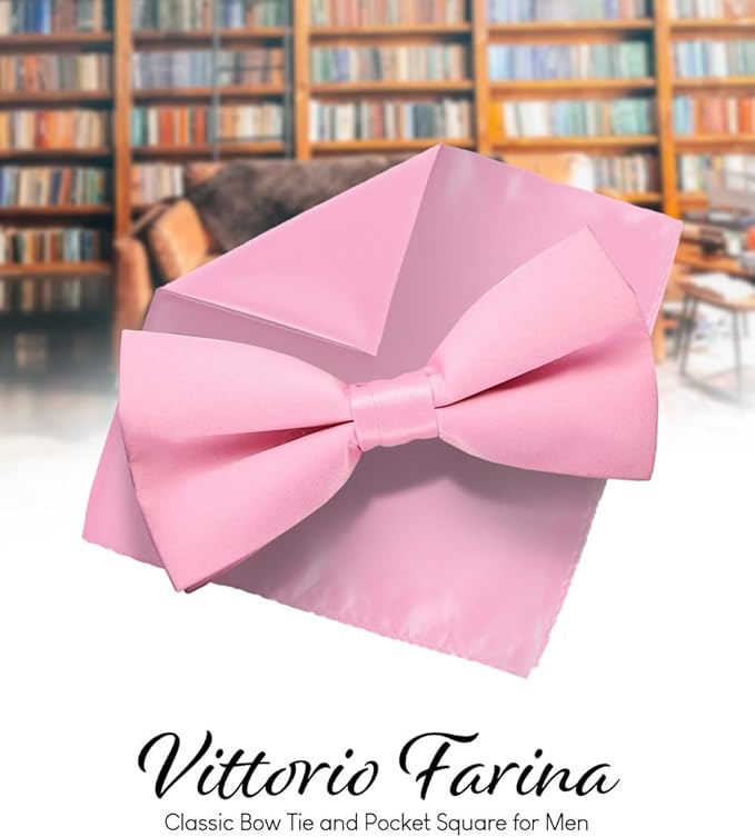 Solid Bow Tie & Pocket Square in a Box by Vittorio Farina (basic - bow - tie - hanky - bbg - pink) for Independent Retail Stores by Dubal Brothers