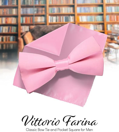 Solid Bow Tie & Pocket Square in a Box by Vittorio Farina (basic - bow - tie - hanky - bbg - pink) for Independent Retail Stores by Dubal Brothers