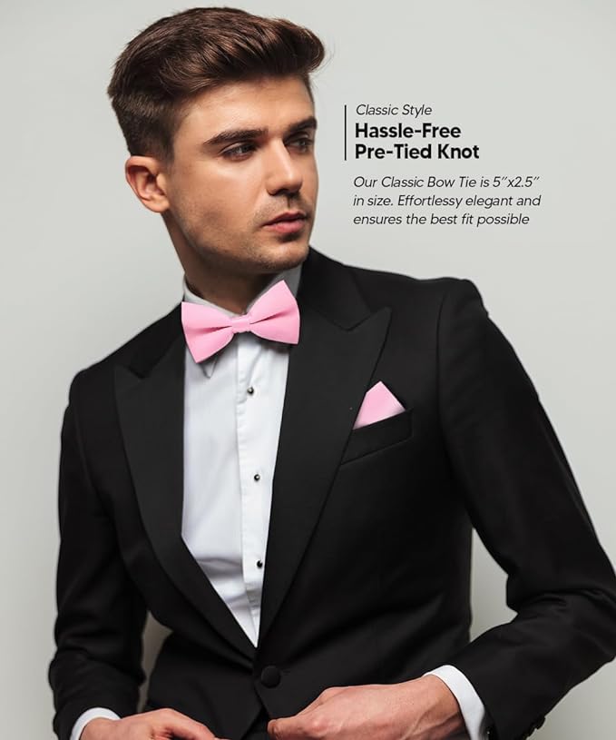 Solid Bow Tie & Pocket Square in a Box by Vittorio Farina (basic - bow - tie - hanky - bbg - pink) for Independent Retail Stores by Dubal Brothers